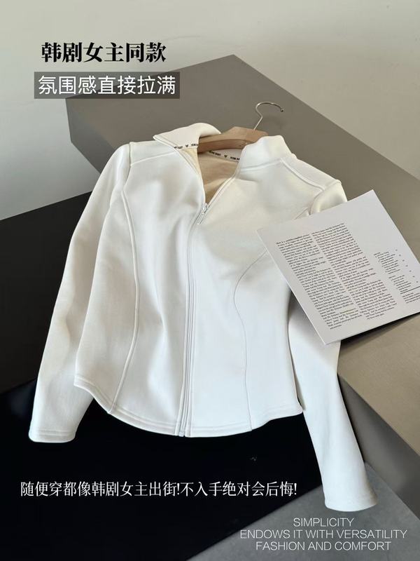 MANUVIVI摩女薇薇小蛮腰羊毛蚕丝聚温外套全拉链立领秋冬休闲外套|undefined