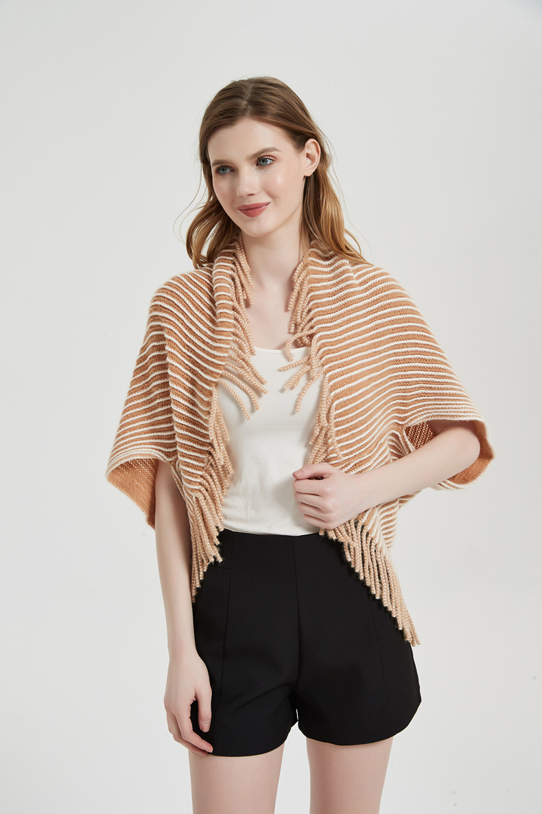 Unisex Cape Winter cuff striped knitted cardigan fringed cape_viptrois.com