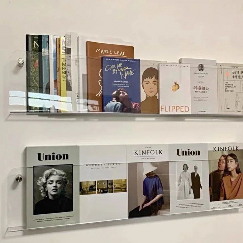 Magazine Rack, Punch-Free Acrylic Bookshelf, Wall-Mounted Children's Picture Book Hanging, Invisible Transparent Storage Rack, Wall-Mounted Quanrong
