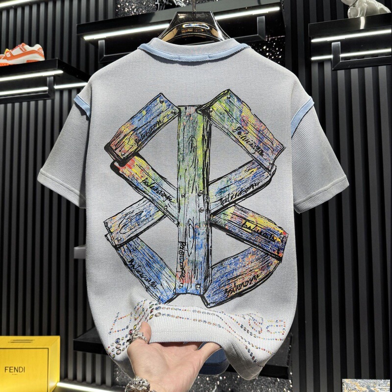 European Style New Street Fashion Short-Sleeve T-Shirt for Men, Printed Round Neck, Loose Casual Trendy Brand Top, Summer 2026
