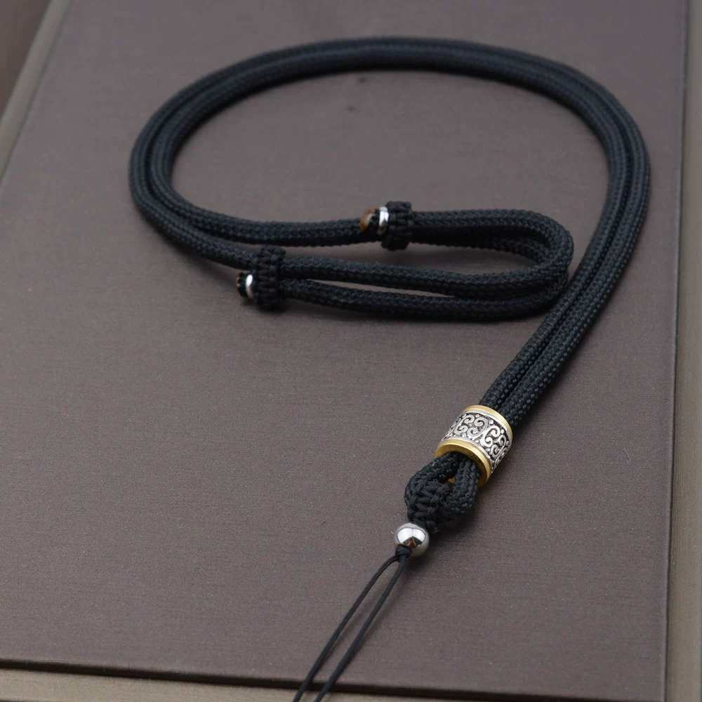 Толстый кулон Ремешок Тибетское серебро Ожерелье ручной работы Кулон Веревка Мужская Нефритовая нефритовая подвеска Кулон с веревкой