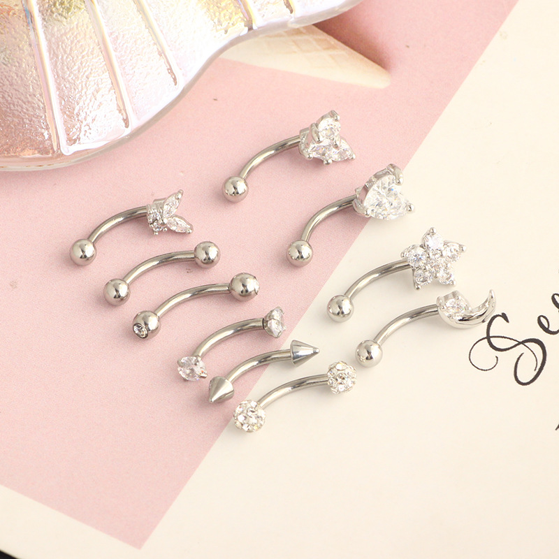 Stainless Steel Heart Shape Eyebrow Piercing Jewelry - Invisible Lip Nail with Black Zircon - 18K Gold Plated detail image 11