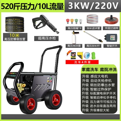 Black Cat High-Pressure Car Washer 220V Farm Car Wash Shop Car Washing Magic Tool Commercial High-Power Ultra-High-Pressure Cleaning Machine (Car washing machine) - 10m-steel-wire-explosion-proof-pipe-3kw220v-260kg-pressure