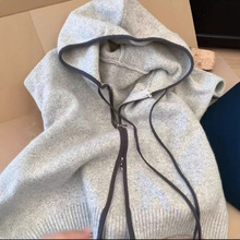 自留款推荐~灰色双拉链连帽针织开衫女秋冬新款慵懒宽松软糯毛衣