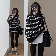 秋冬条纹显瘦长袖卫衣女高级感小众宽松oversize慵懒风加厚上衣服