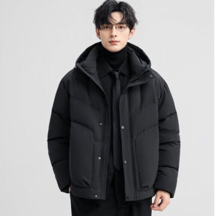 2025秋冬新款休闲简约百搭短款连帽羽绒服