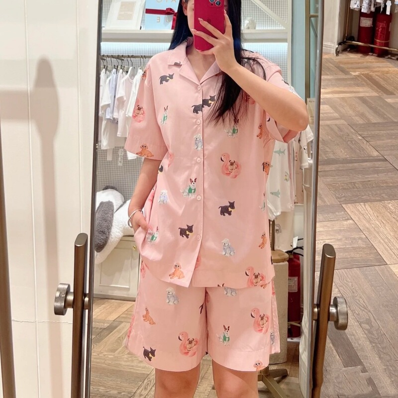 【原单品质！原单工艺!】翻领小狗满印短袖睡衣男女情侣家居服|undefined