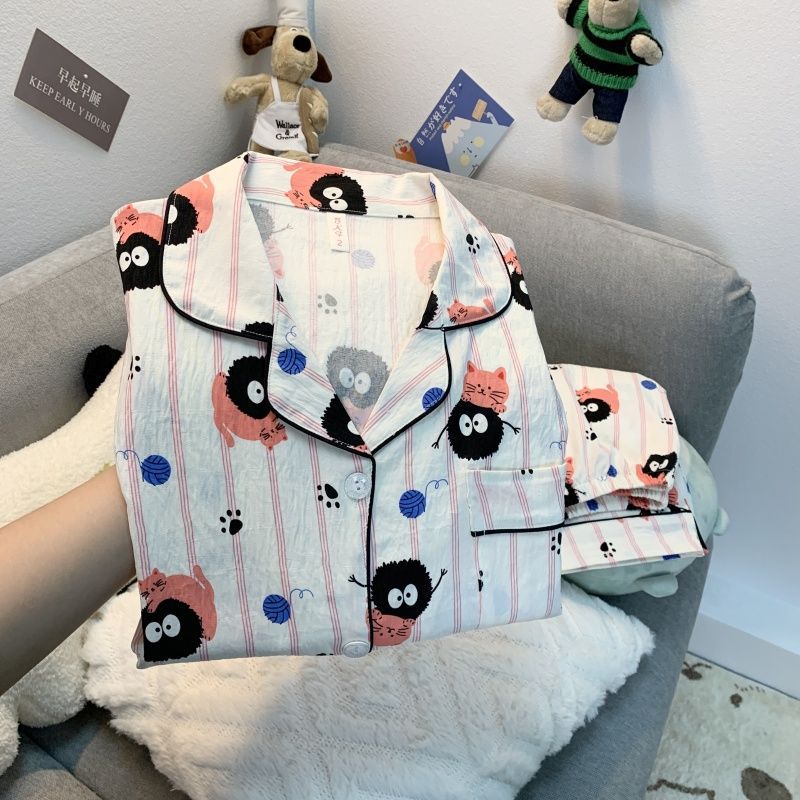 Al por mayor transfronterizo nueva primavera y otoño en línea explosión delgada nube de algodón dulce pijama de manga larga pantalones largos set de ropa para el hogar