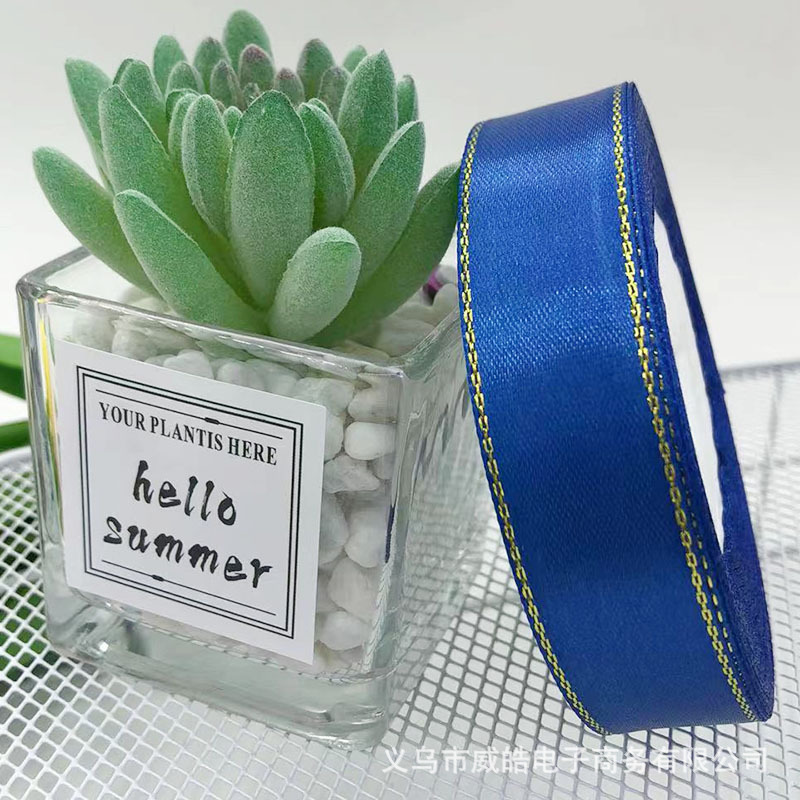 2,5 cm doble borde de oro cinta ramo de flores embalaje cinta caja de regalo arco decoración cinta floral