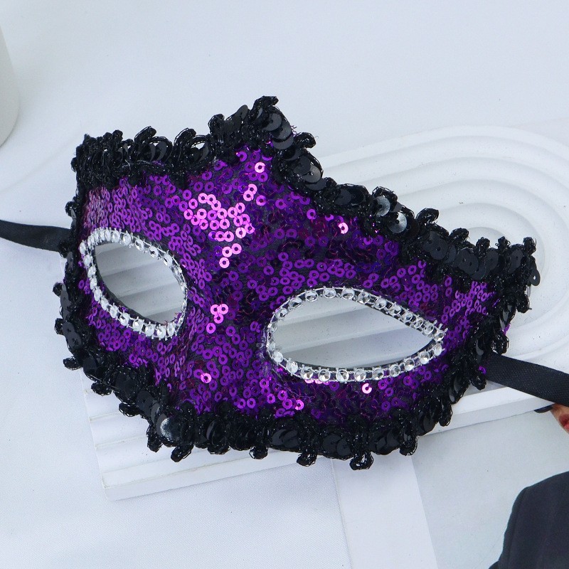 Nuevo cross-border Halloween sequinado baile media cara máscara de fiesta misteriosa sexy vestido de moda damas máscara de ojos