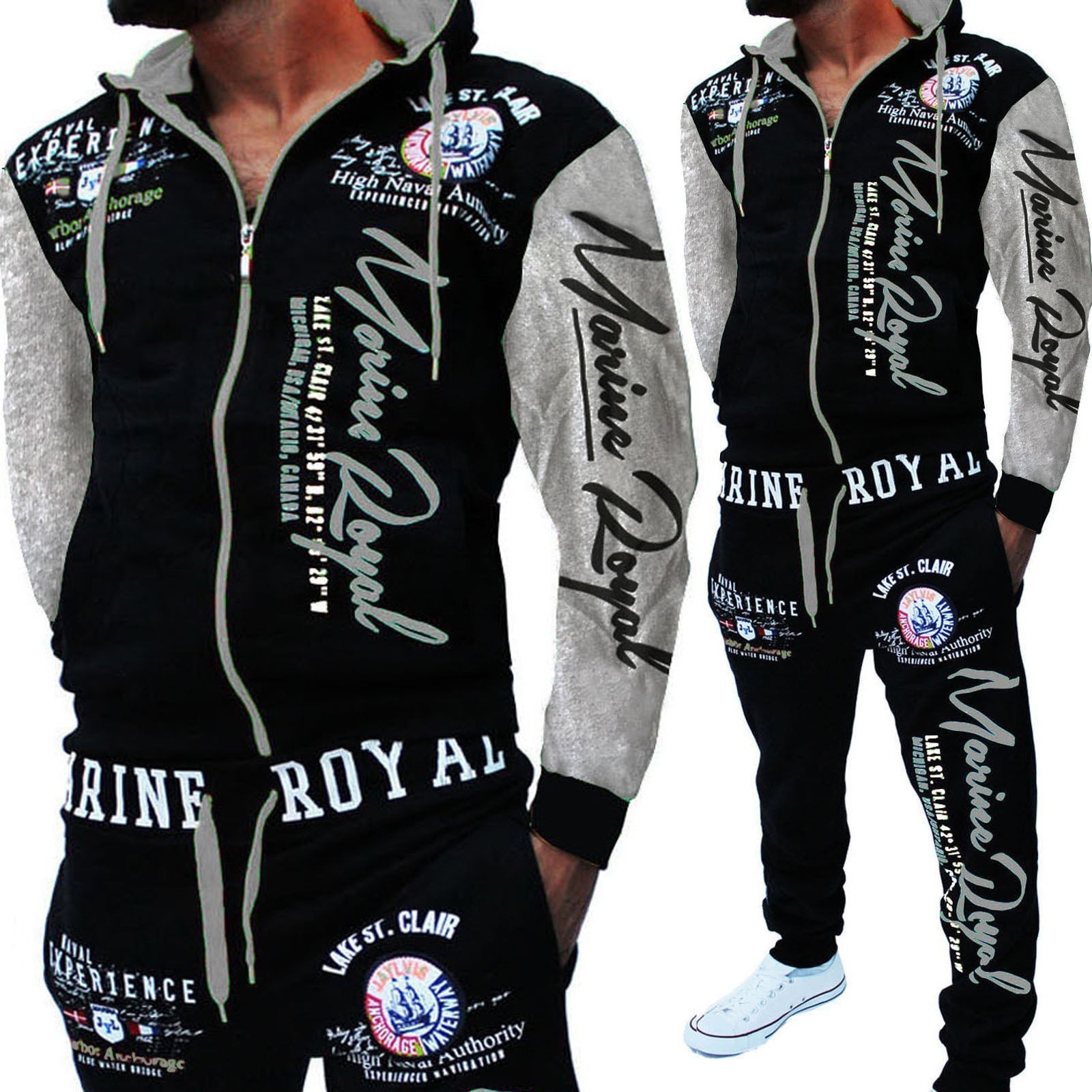 Men's Clothing autumn new style casual elastic hip hop sports suit hooded top pants_voghion.com