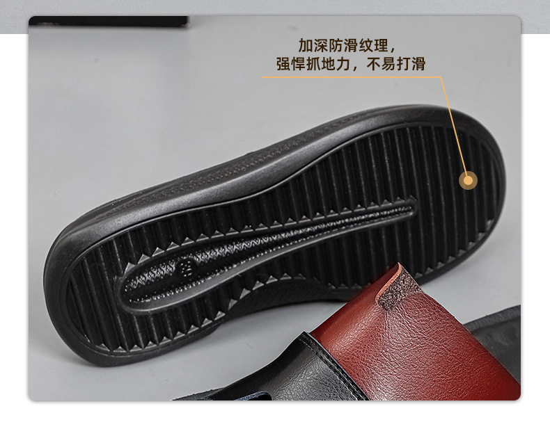 Dép sandal nam quai ngang hở mũi cỡ lớn, mặt siêu sợi phối da PU chống trượt, đi ngoài trời và đi biển — Màu trắng, Xanh nhạt, Xanh đậm, Đỏ nâu chi tiết 12