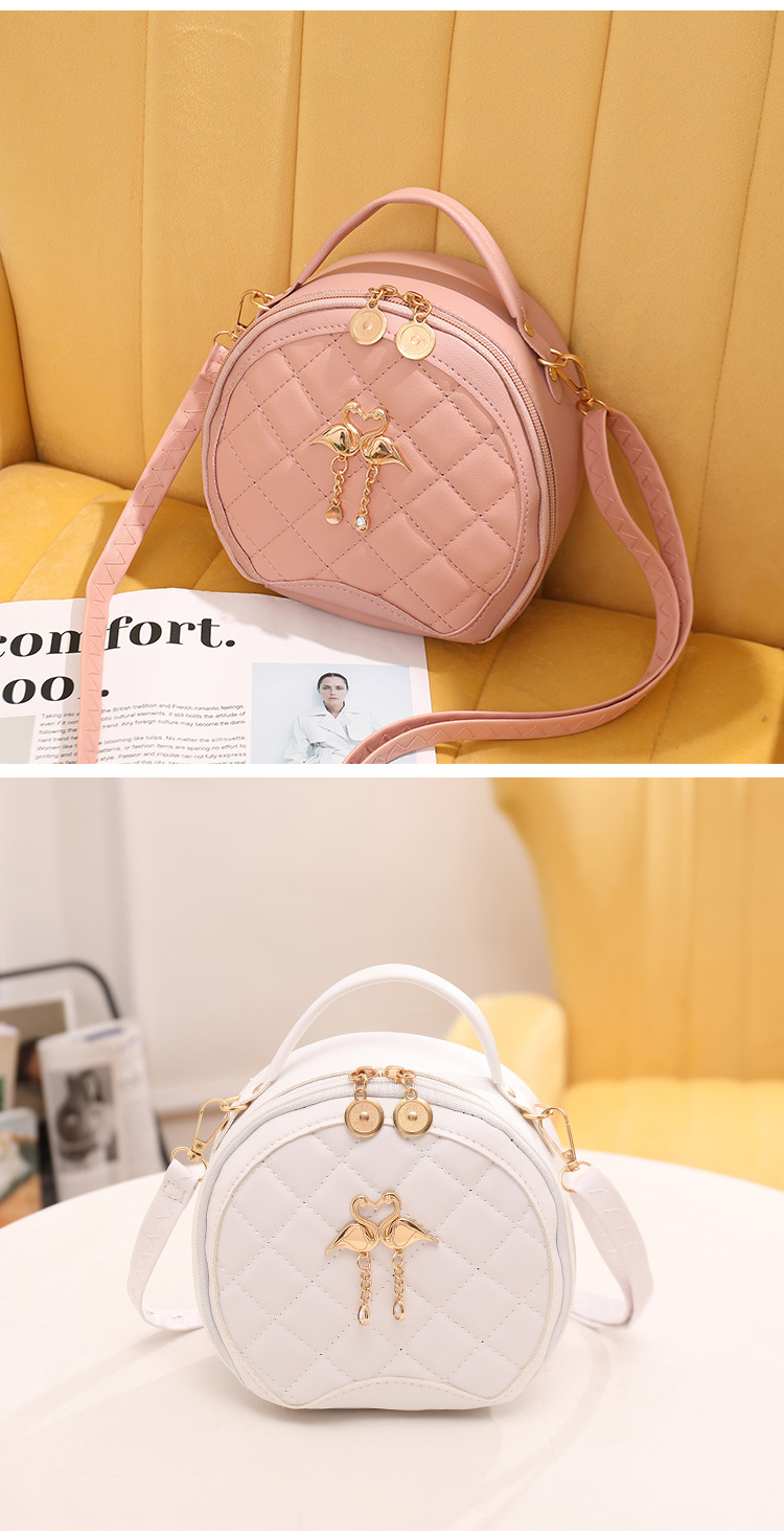 Women's Small Pu Leather Geometric Swan Streetwear Round Zipper Crossbody Togo bag display picture 5