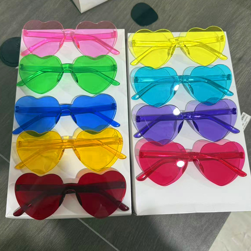 Corazón de melocotón gafas de sol amorosas gafas de sol sin marco gafas de estilo de fiesta gafas de sol de moda