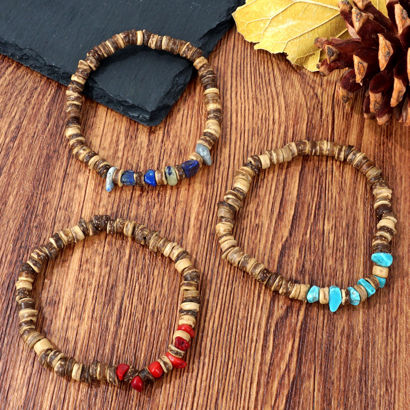 Bohemian Bracelet with New Coconut Shell Fragments, Multi-Colored Vintage Elastic Beaded Bracelet, Amazon Hot-Selling Export Bracelet