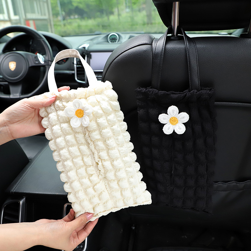 可愛汽車紙巾盒氣質泡芙格車載座椅掛式抽紙盒卡通小熊車用紙巾抽