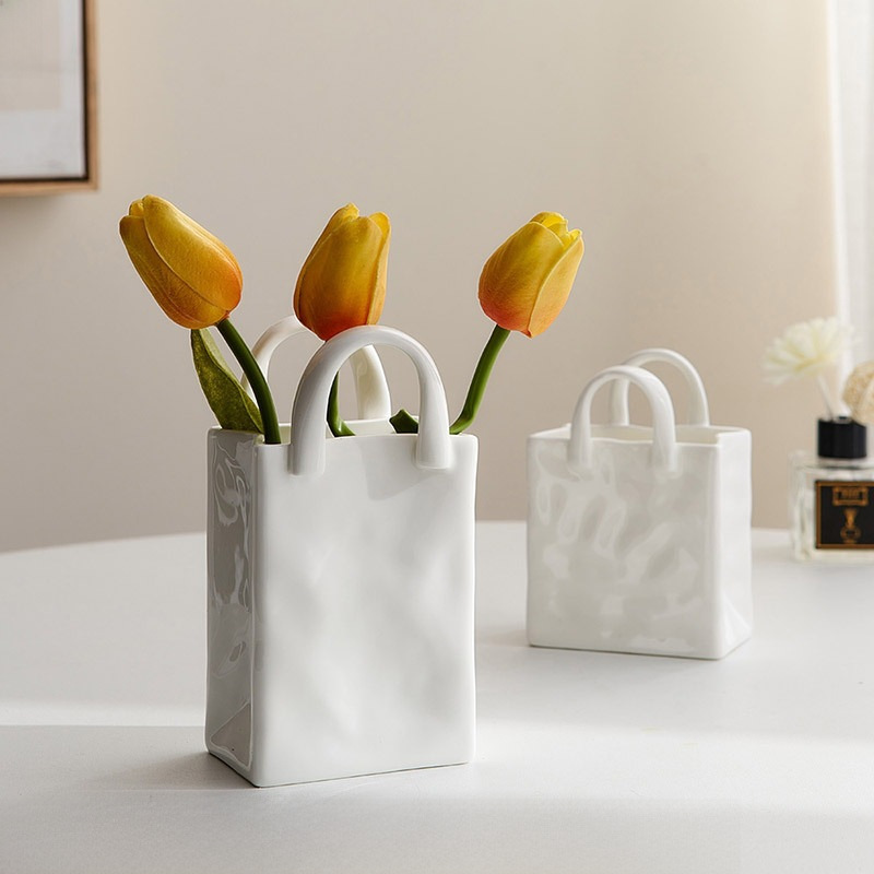 Simulation dried flower vase decoration living room flower arrangement modern Nordic TV cabinet art ceramic bag flower craft ornament