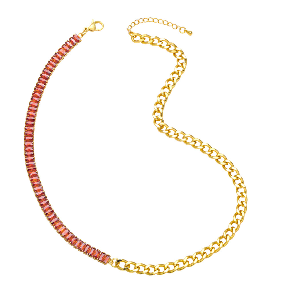 hip-hop jewelry copper inlaid colorful zircon stitching Cuban chain necklace