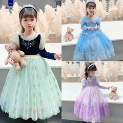 Girls Dress 2023 Spring New Frozen Elsa Princess Dress Small and Medium Children Snow Dress