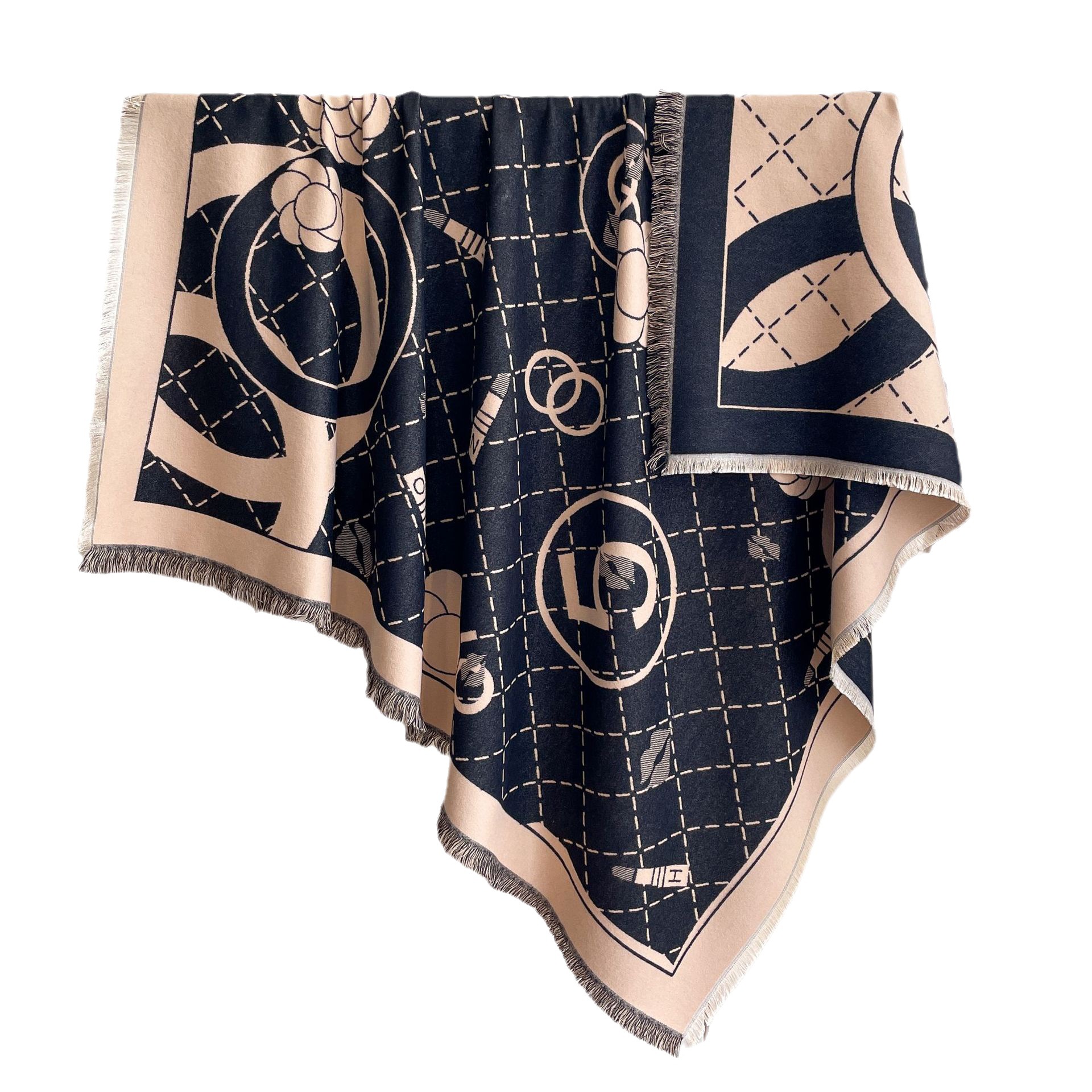 2023 nueva tela escocesa geométrica estilo Chanel bufanda cuadrada de Cachemira de doble cara bufanda exterior caliente con aire acondicionado