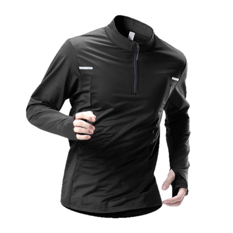 Otoño y invierno nuevo correr gimnasio camiseta de manga larga hombre deportes ocio entrenamiento transfronterizo cremallera impresión suelta