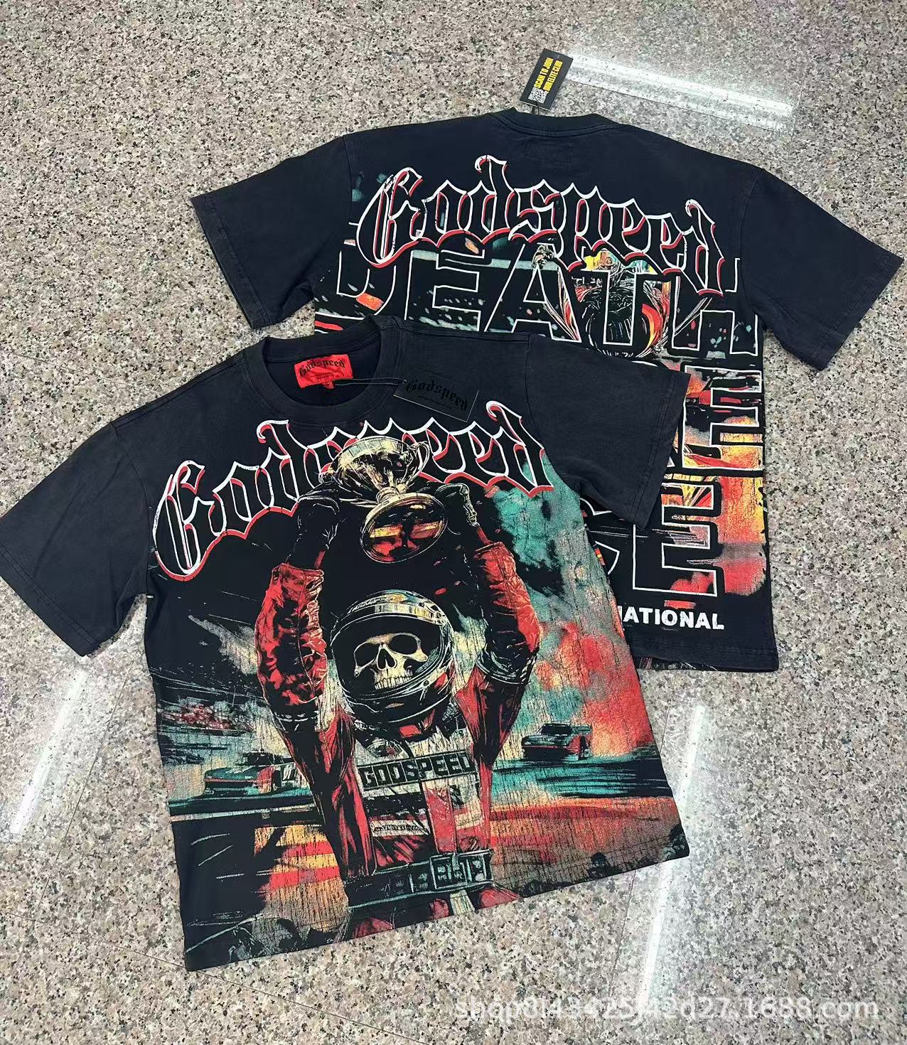 Godspeed T-shirt Skull Racing Graphic Washed Black