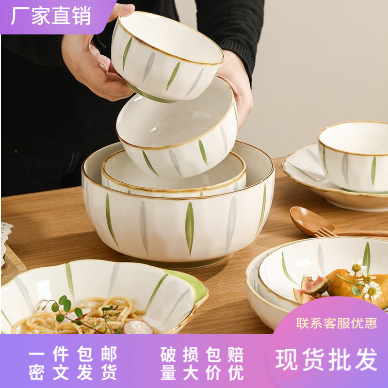Bowl and Dish Set Household Underglaze Color Simple Bowl and Plate Tableware 2024 New Bowl and Chopsticks Plate Bowl Combination White Porcelain