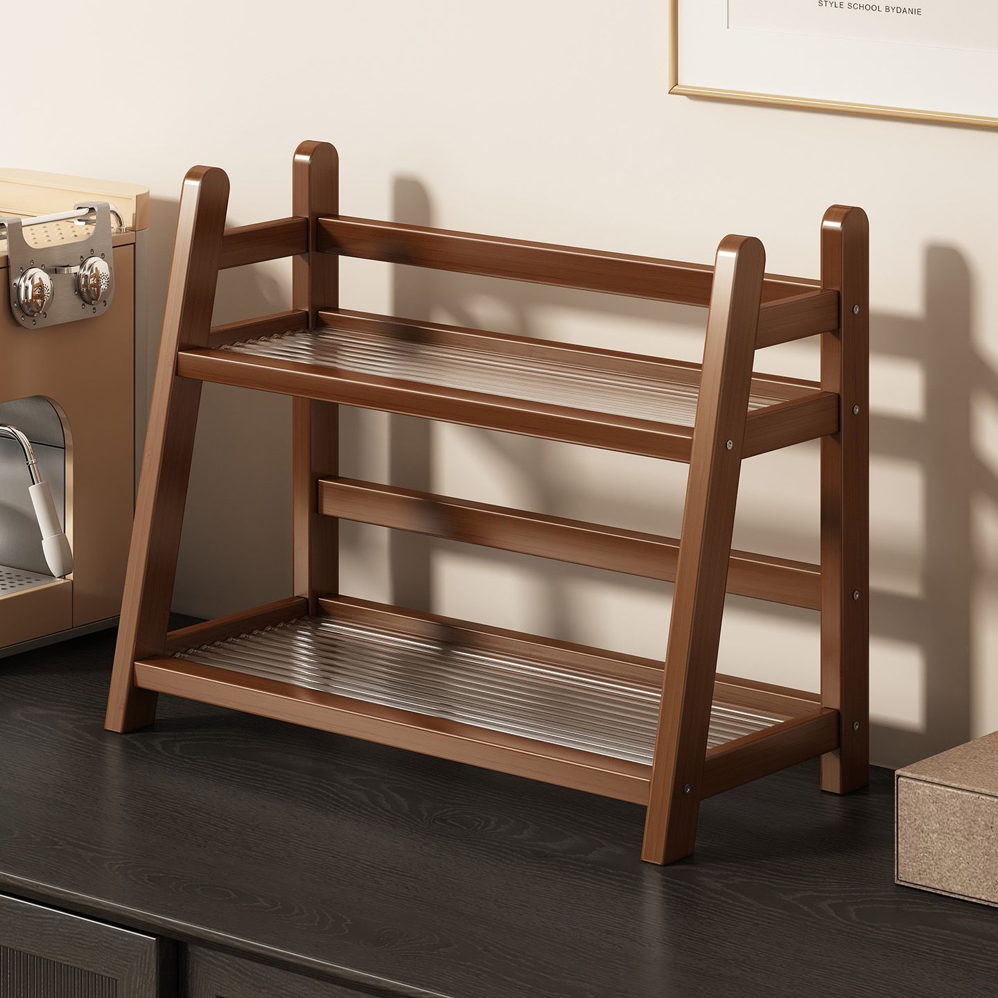 Desktop Storage Rack, Office Coffee and Tea Set Holder, Water Cup Organizer, Living Room Countertop Vintage-Style Storage Rack