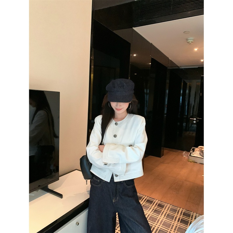 设计感明线撞色小香风牛仔外套上衣早秋2025年新款女正肩显瘦开衫|undefined