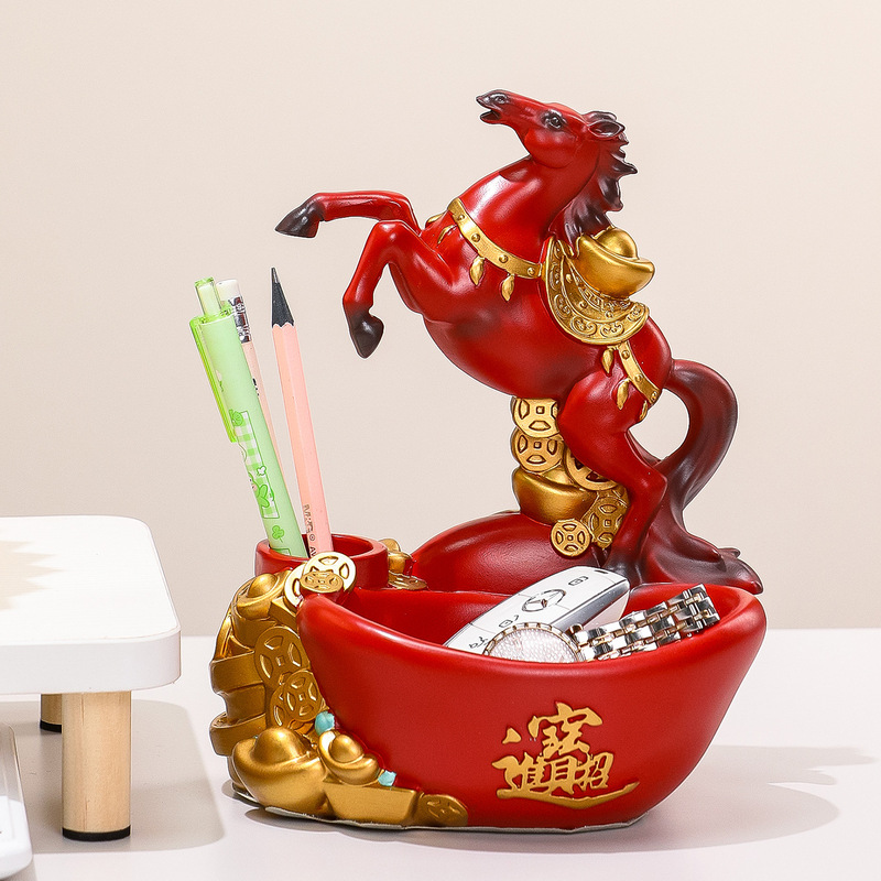 创意树脂工艺品福袋马收纳家居装饰品卡通笔筒书房办公室桌面摆件|undefined