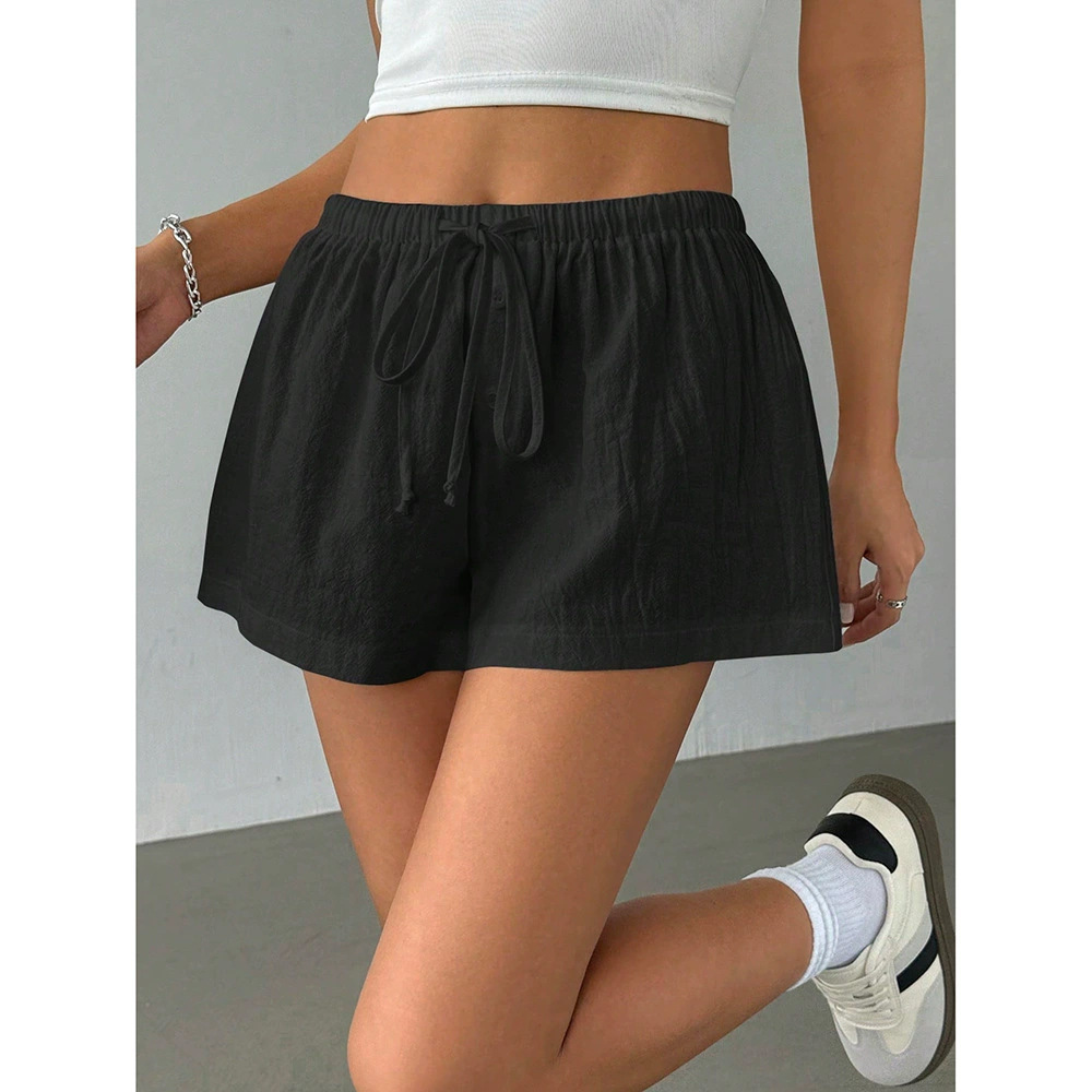 Comercio exterior transfronterizo básico diseño a rayas elástico con cordones pantalones cortos casuales pantalones cortos sueltos y delgados para mujer