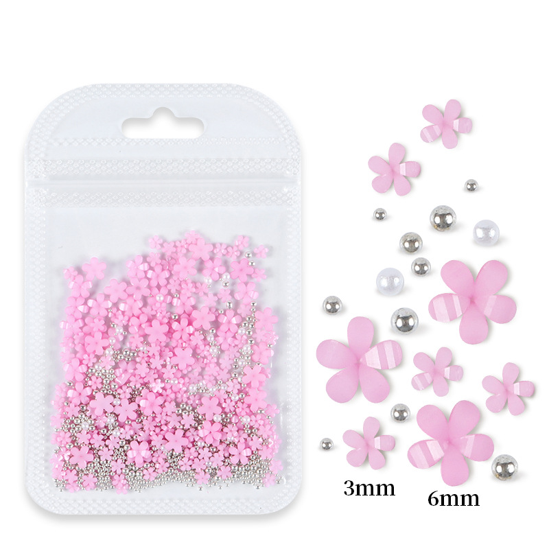 200 arte de uñas de cinco pétalos flor bolso de la joyería blanca de la flor de acrílico rosa con oro y plata perlas flor de la resina