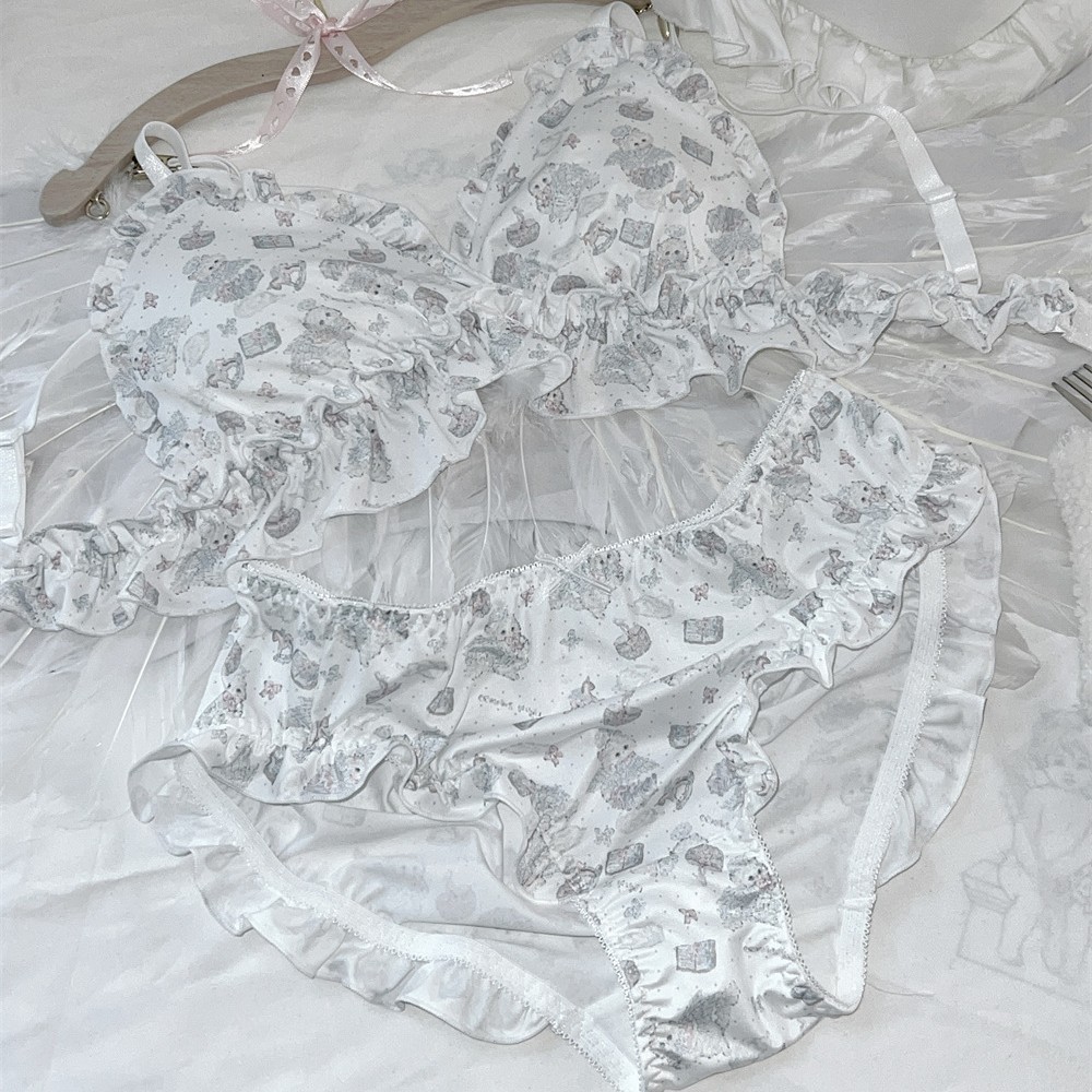 겨울 세라믹 천사 키티 귀여운 순수 레이스 로리타 소녀 코튼 브래지어 속옷 세트