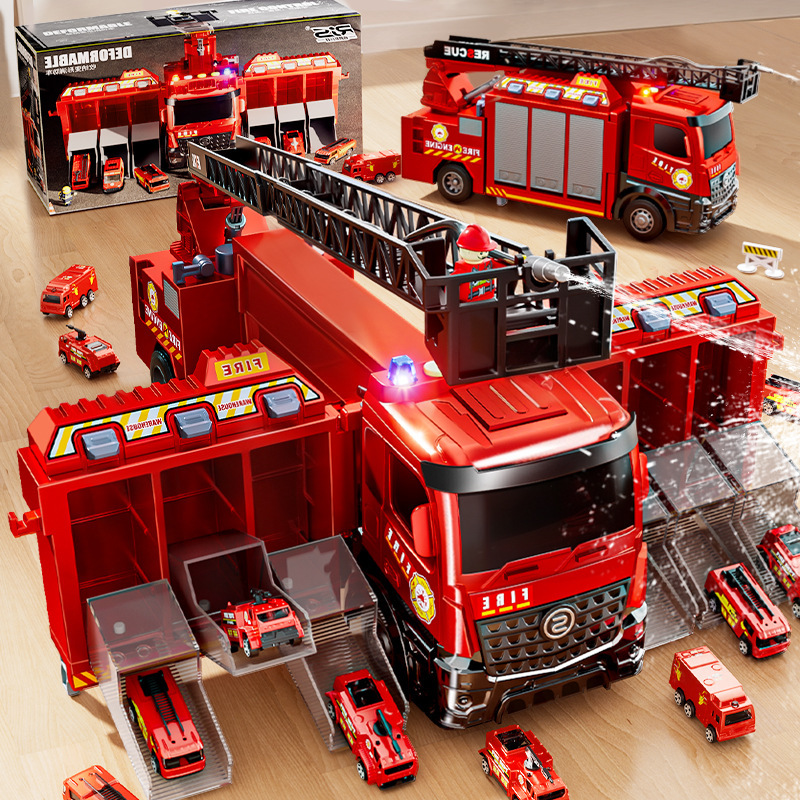 Alloy Engineering Vehicle Fire Truck Toy Can Spray Water Kidsren's Large Toy Car Track Toy Boy Three Years Old 4