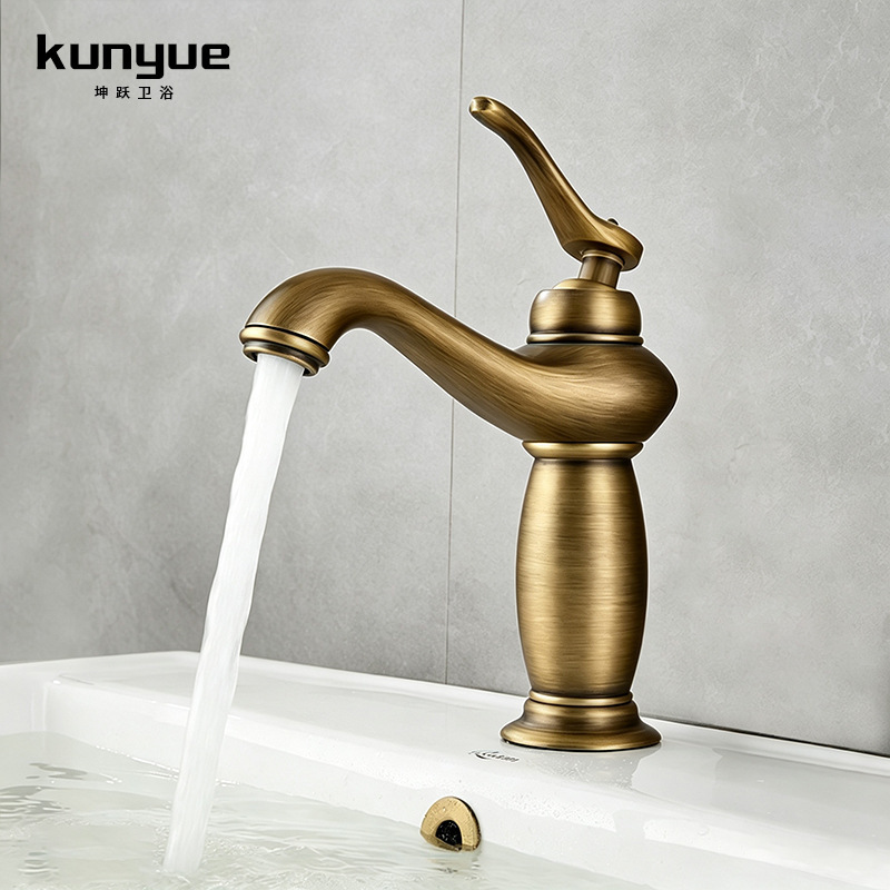 European-Style Vintage All-Copper Hot and Cold Water Faucet for Washbasin, Household Retro Copper Bathroom Sink Faucet European-Style Vintage All-Copper Hot and Cold Water Faucet for Washbasin, Household Retro Copper Bathroom Sink Faucet