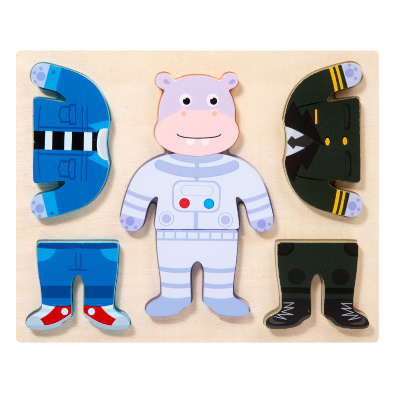 Ropa animal tridimensional para niños que cambia rompecabezas de madera apósito educativo bloques de construcción niños y niñas educación temprana juguetes educativos