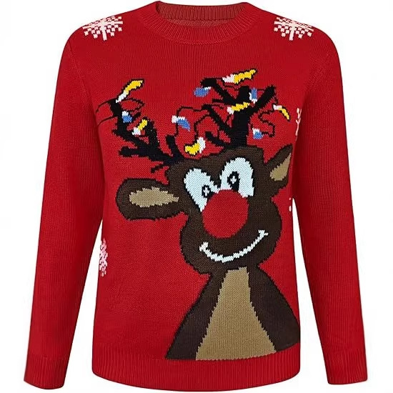 Manufacturer processes customized Christmas costumes for couples, cute reindeer three-dimensional sticky balls, ugly Christmas pullover sweaters