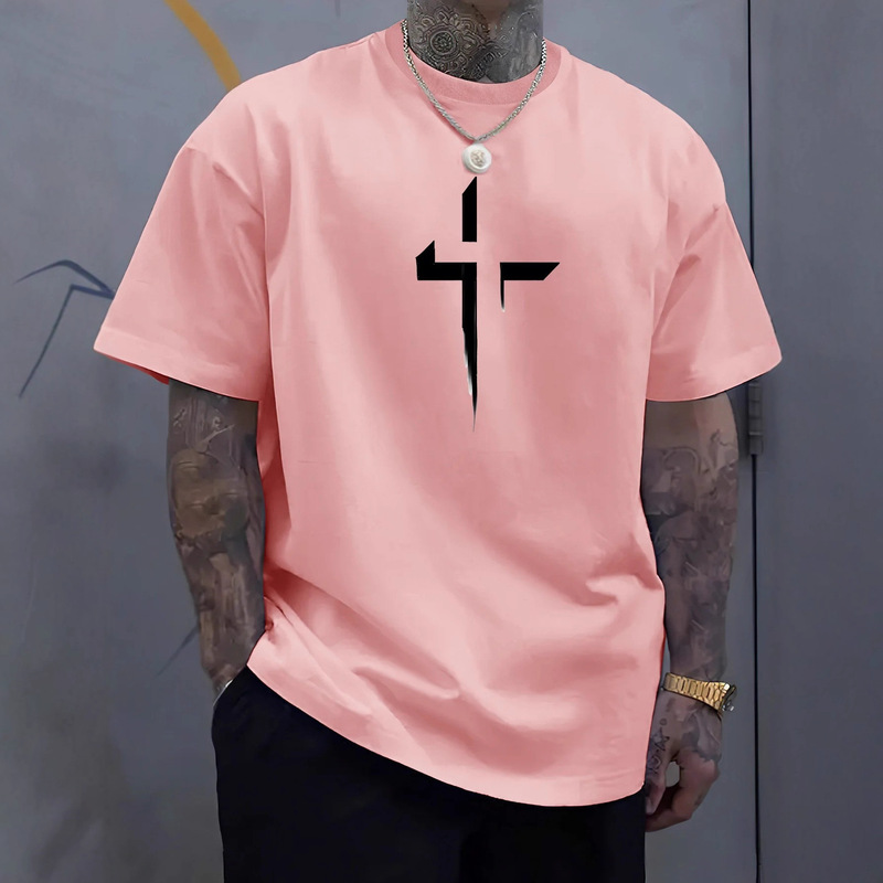 Summer Casual Loose Plus Size Cross Creative Print Sports Comfortable Round Neck Short-Sleeved T-Shirt