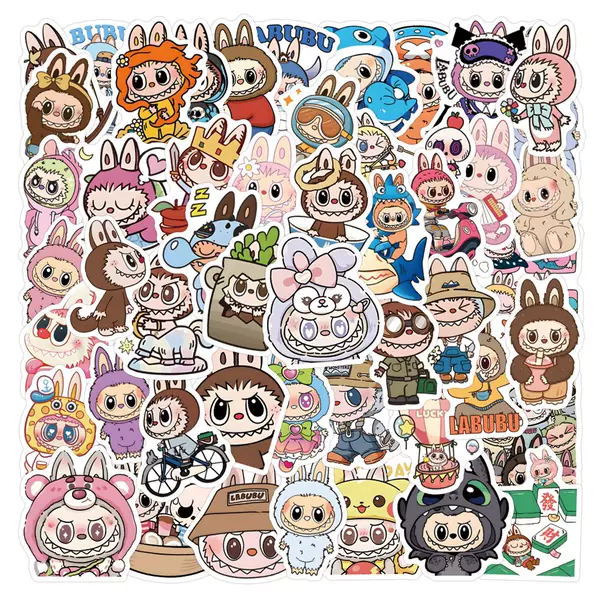 50 Cartoon Cute Labubu Stickers for Decorating Journals, Stationery, Water Bottles, and Computers, Waterproof Decals