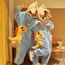 情侣连体睡衣女冬天加厚加绒珊瑚绒可爱恐龙秋冬季男士法兰绒睡衣