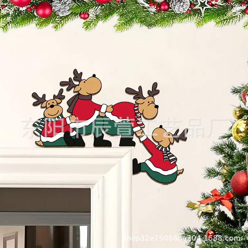 Cross Border Christmas Decoration Wooden Door Frame Corner Wall Sticker Santa Elk Grinch Wooden Door Corner Decoration