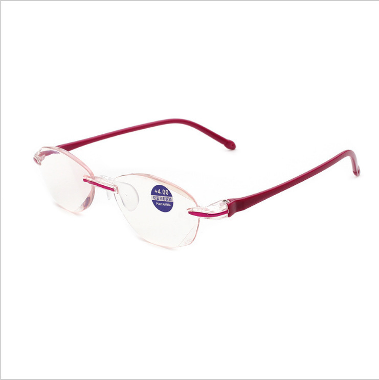 New Style Fashion Blue Light Blocking Diamond Edge Women's Rimless Integrated Reading Glasses Elderly Glasses