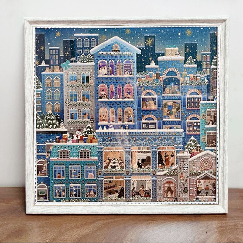 Snowy Night Puzzle Photo Frame Square Picture Frame Galison Christmas Winter Lights Four Seasons Puzzle Frame Framed Hanging