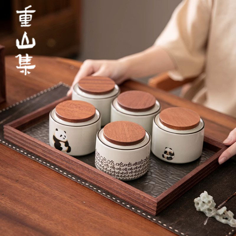 Plant Ash Panda Tea Cans Moisture-proof Sealed Tea Cans Small and Chic Easy to Carry Table Ornaments Creative Personality