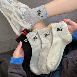 可爱心小猫精梳棉无骨卡通短筒袜子女  学院风百搭韩系船袜棉均码