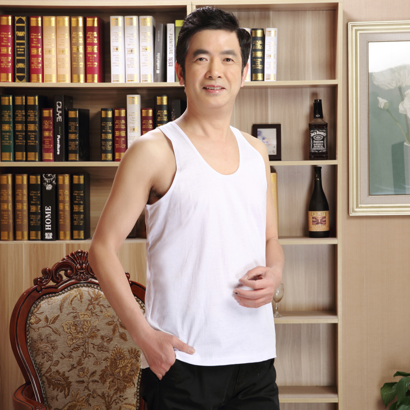 Old Head Shirt Middle-aged and Elderly Pure Cotton White Vest Hurdle Summer Thin Loose plus size Men's Sweatshirt Round Neck Short Sleeve