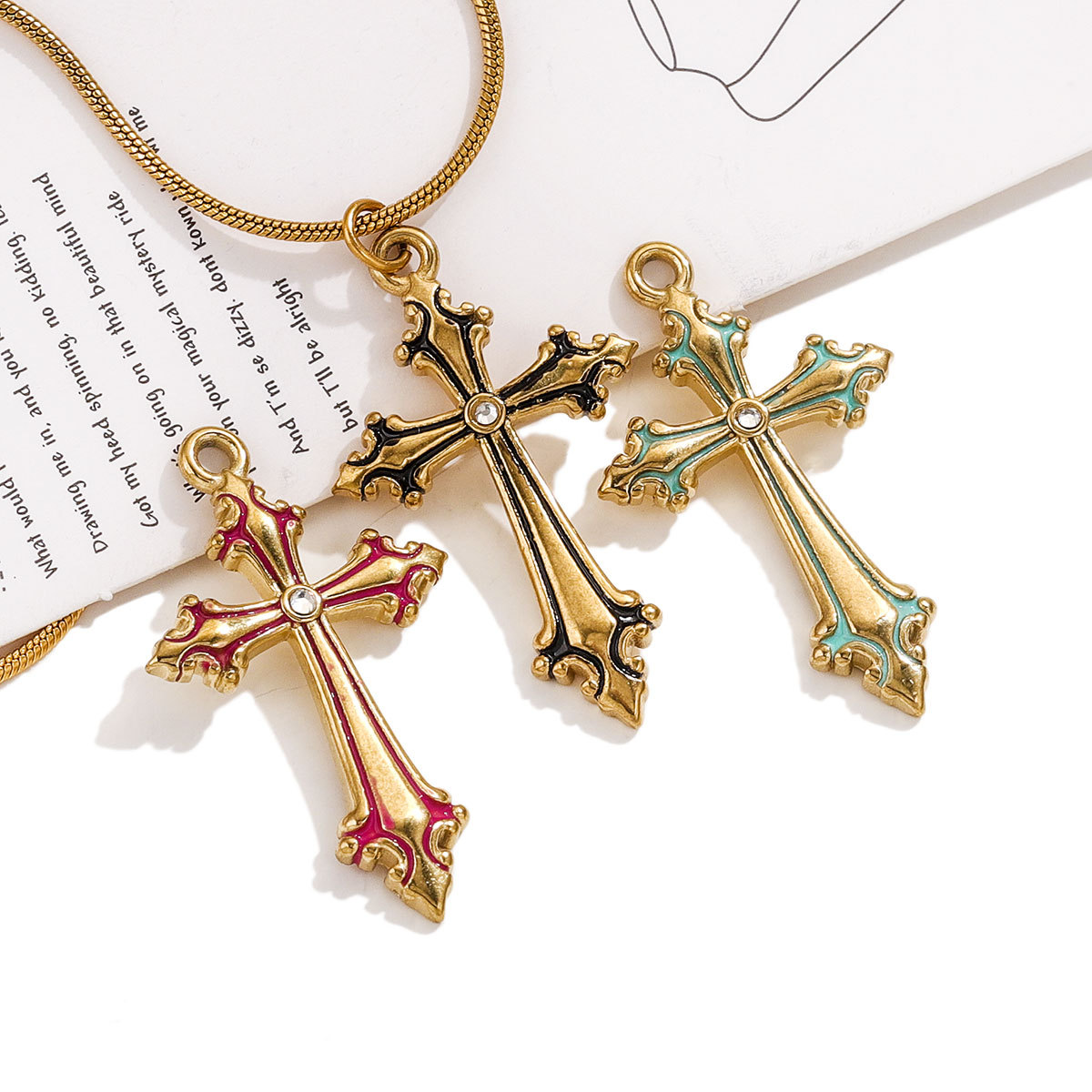 5 PCS/Package 304 Stainless Steel Rhinestones Cross Pendant display picture 5