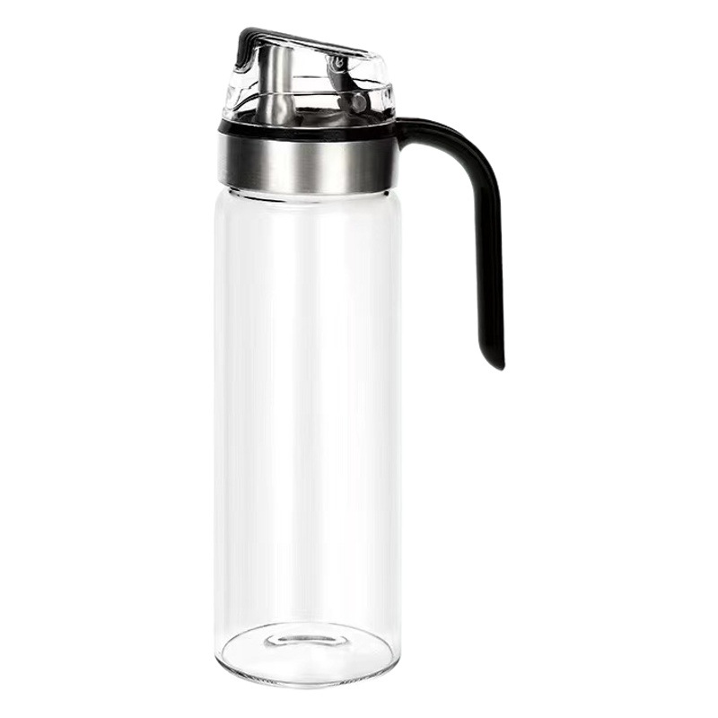 Olla para aceite de borosilicato de alta resistencia al calor para uso en la cocina, botella de aceite con apertura y cierre automáticos con escala, tarro para condimentos doméstico que no gotea ni rebose aceite.