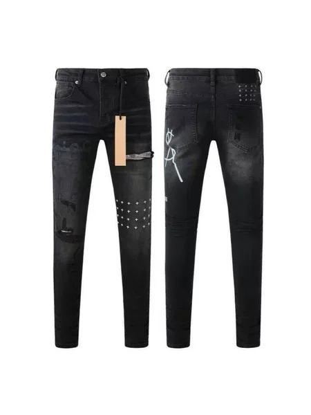 Cross-Border Ksb High-End Fashion Jeans Straight-Leg Ripped Stretch American High Street Casual Men's Jeans in Stock