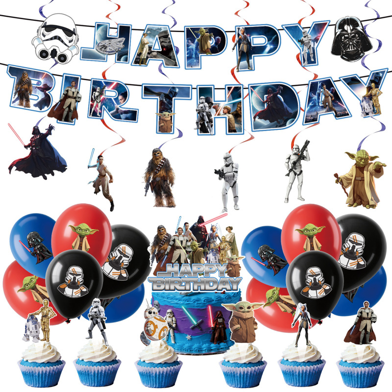 亚马逊新款星球大战电影主题生日派对用品套装纸盘纸巾桌布装饰|undefined